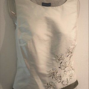 Ann Tailor Silk Sleeveless Embroidered Top